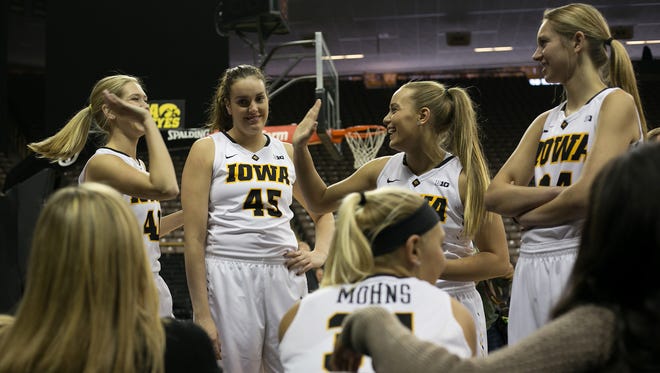 Members of the Iowa women's basketball team at media day.