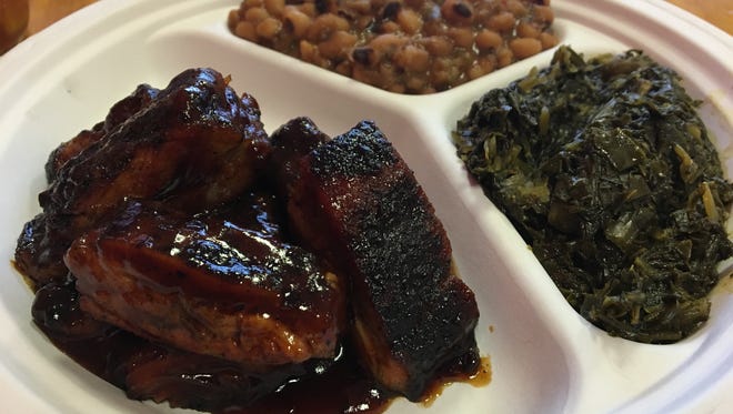 Rib tips, collard greens and black-eyed peas from Beach Brothers BBQ in Cape Coral.