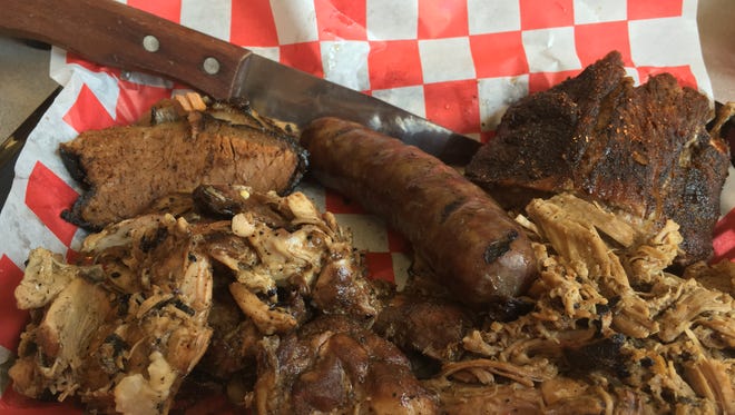 The five-meat sampler at Brian’s Smokehouse and BBQ in Manitowoc.