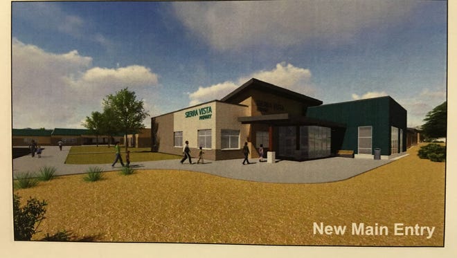 This artist rendering shows the planned new entrance, viewed from White Mountain Road, of Sierra Vista Primary school.