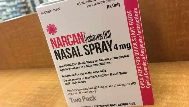 Narcon nasal spray, a form of Naloxone, which reverses opioid overdose. The drug is now available without a prescription at area Kroger pharmacies.