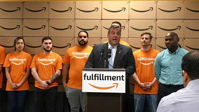 Gov. Chris Christie, seen at the Amazon fulfillment center in Carteret in April, has said "Newark is prime for Amazon's HQ2 development."