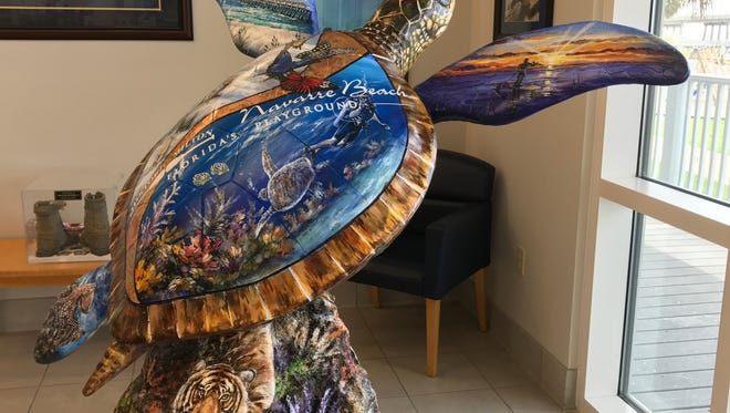 A sea turtle statue in the Santa Rosa County Visitor Information Center on U.S. 98 in Navarre. The city of Milton - which is expected to receive a similar sea turtle statue later this year - decided to locate its sea turtle near the Santa Rosa County Courthouse on U.S. 90