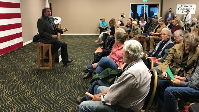 Rep. Doug LaMalfa talks to constituents at a town hall Monday in Yreka.