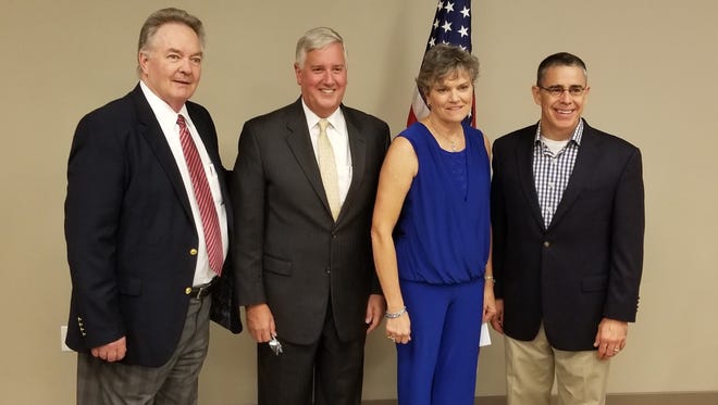 The Wichita County Democratic Association held its Annual Dinner, hosted by MSU, at the Wichita Falls Museum of Art on Oct. 14. Speakers included 2018 Democratic candidates for State offices. Pictured left to right: Greg Sagan, candidate for U.S. House of Representatives, Texas District 13; Mike Collier, candidate for Texas Lt. Governor; (Ret.) Col. Kim Olson, candidate for Texas Commissioner of Agriculture; and Roman McAllen, candidate for Texas Railroad Commissioner.