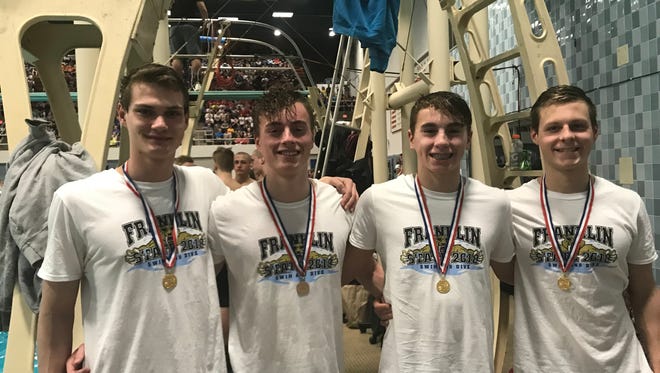 Franklin swimmers (from left) James Kostrzewa, Justin Craig, Travis Craig and Will Lennertz won the 200-yard freestyle relay at the 2018 state meet.
