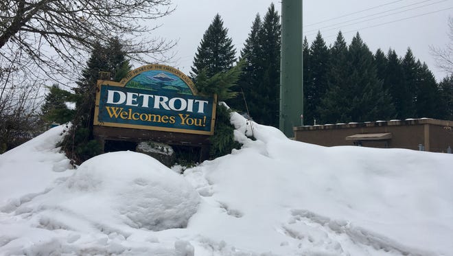 Snow stacks up in Detroit Tuesday, February 27, 2018.