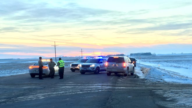 Law enforcement respond to a crash near Humboldt on Highway 42 and 454th Ave. on Thursday, March 8, 2018.