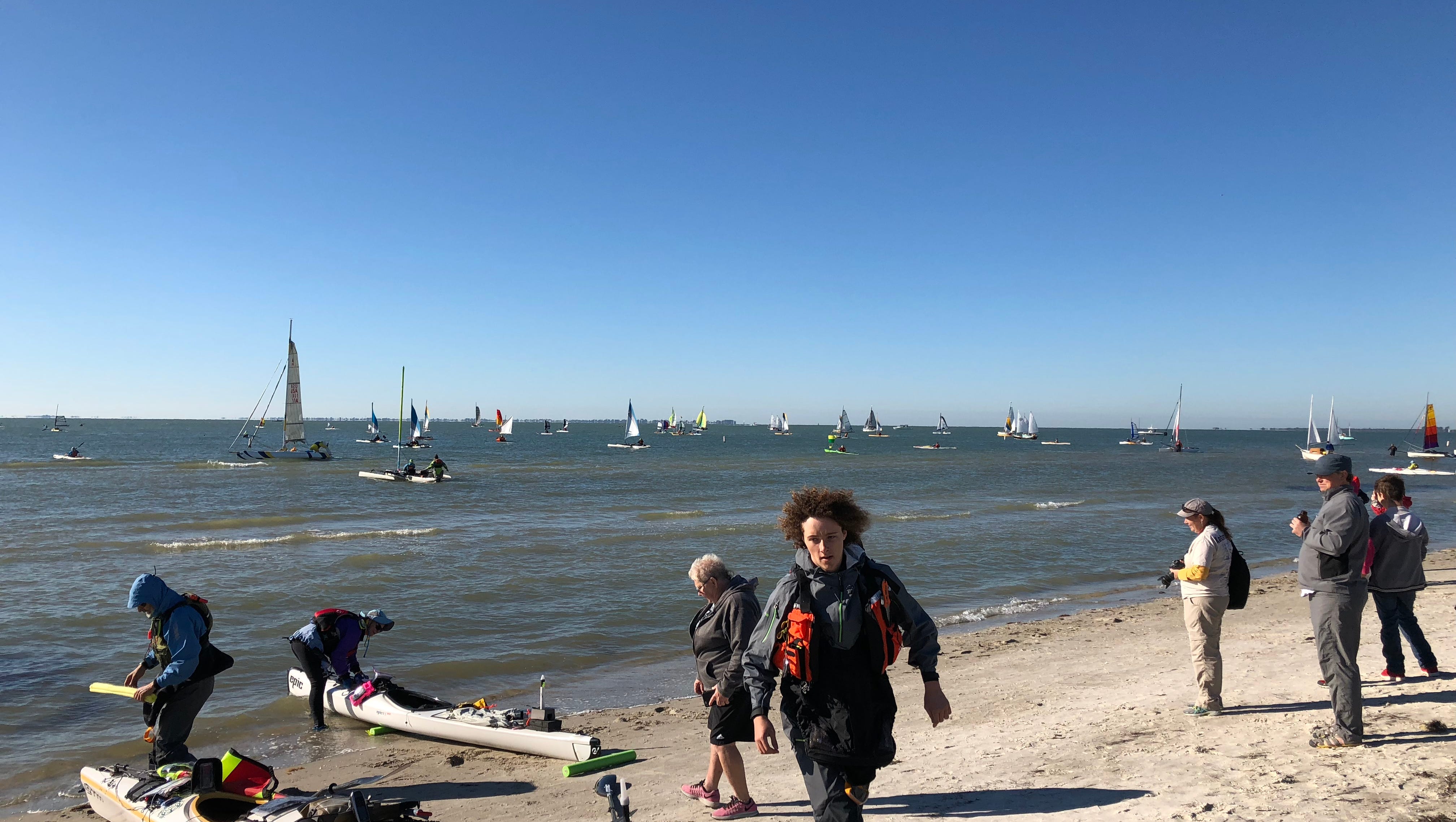 Max at the starting line, as the fleet heads out. Naples father and son Mark Cecil and Maxfield Seixas competed in the Everglades Challenge endurance race, paddling 300 miles from St. Pete to Key Largo.