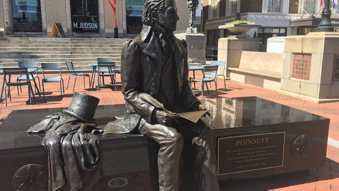 A statue of Joel Poinsett on Main Street is one of many examples of public art in downtown Greenville.