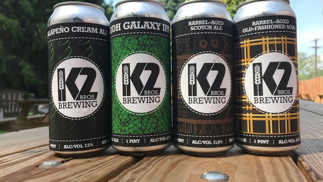 The first four canned beers at K2 Brothers Brewing in Penfield will be released Saturday.