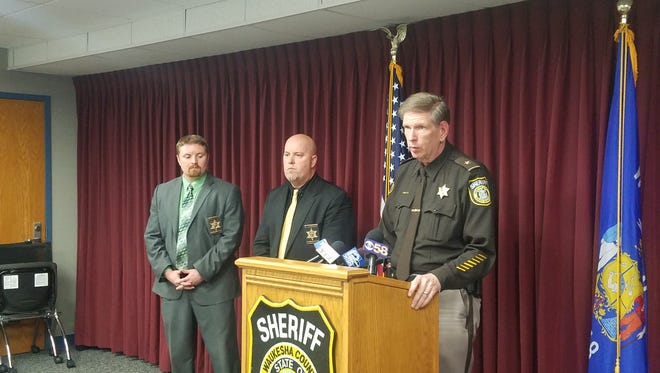 Waukesha County Sheriff Eric Severson gives an update to the media on Thursday, May 31, on a burglary incident in Wales that resulted in the death of a 33-year-old man.