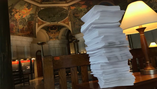 Save Our Tappan Zee, a group dedicated to restoring the Tappan Zee Bridge name, dropped off more than 100,000 petition signatures in the state Capitol's War Room, the ceremonial waiting room for Gov. Andrew Cuomo, on Thursday, June 7, 2018.