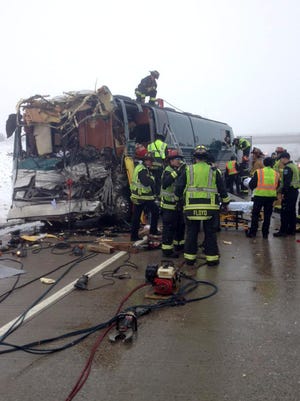 Two band buses were involved in a wreck April 17, 2015, on Interstate 70 in Denver. Fog was a contributing factor in the accident, police said.
