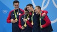USA's Nathan Adrian , Ryan Held , Michael Phelps and