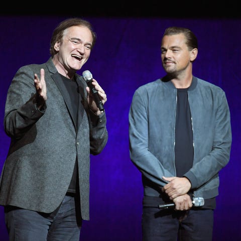 Quentin Tarantino (L) and Leonardo DiCaprio speak...
