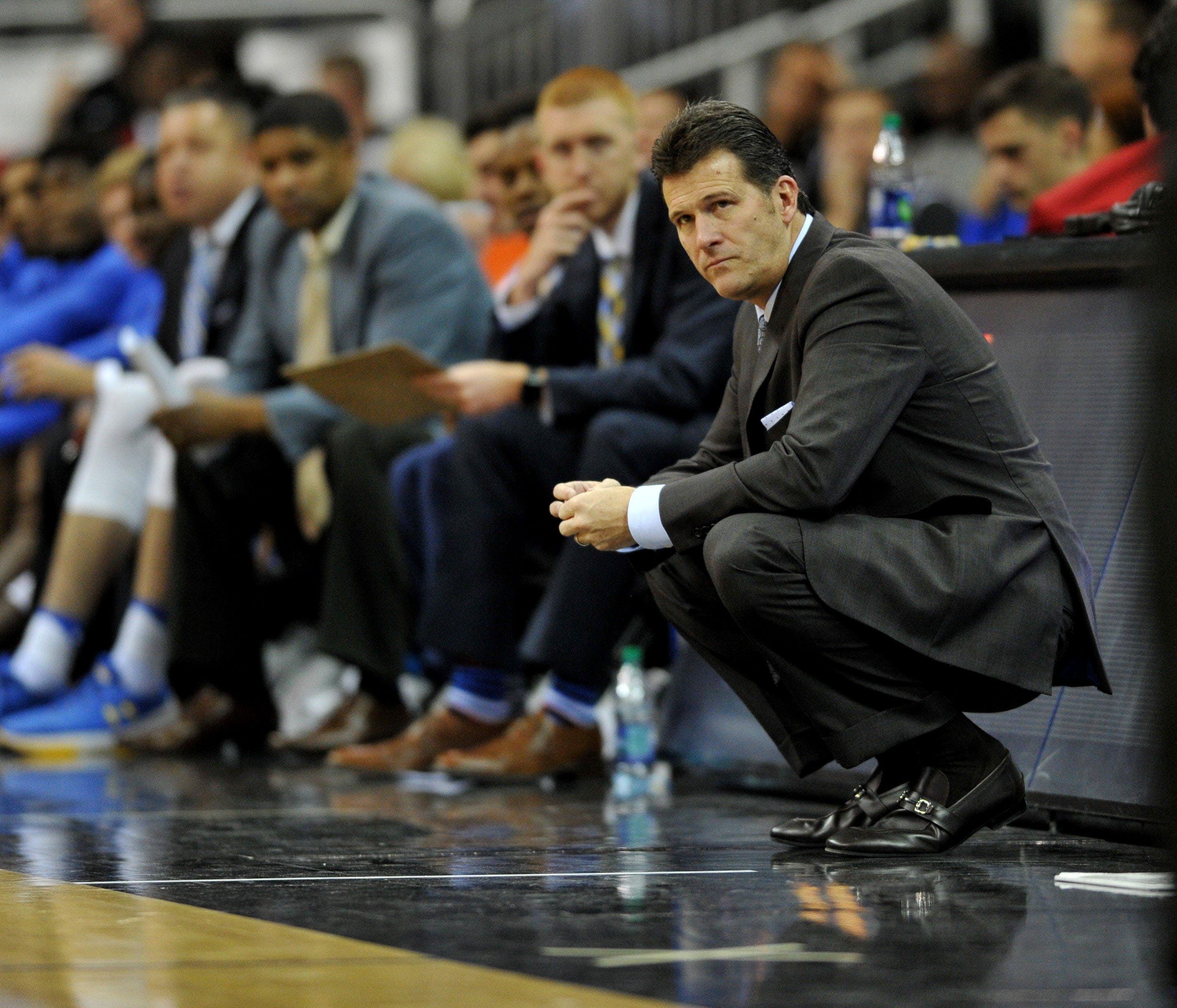 Nov 21, 2017; Kansas City, MO, USA; UCLA Bruins head coach Steve Alford watches play during the second half against the Wisconsin Badgers at Sprint Center. Mandatory Credit: Denny Medley-USA TODAY Sports ORG XMIT: USATSI-377297 ORIG FILE ID:  2017112