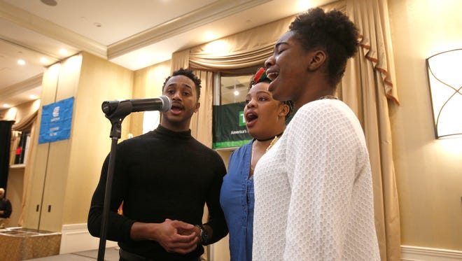 Members of ESNTI, Nathaniel Graves, Shaunice Alexander and Toni Campbell performed the National Anthem and the South African National Anthem at the African American Men of Westchester annual Dr. Martin Luther King Jr. Legacy Youth Awards luncheon at the Double Tree Hotel in Tarrytown on Jan. 16, 2017.