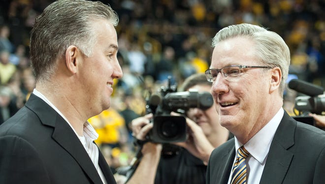 Iowa coach Fran McCaffery, right, has long opposed college basketball's graduate transfer rule, and thinks it would work better if the transferring player received two years of financial aid in order to get a master’s degree, but could only play basketball in the second year. “They’re making their moves, a majority of them, for basketball reasons. What the rule is intended for, it’s not happening most of the time,” said Purdue head coach Matt Painter, left.