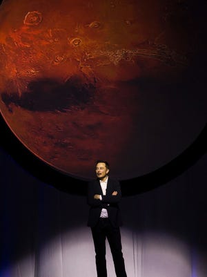 Tesla Motors CEO Elon Musk speaks about the Interplanetary Transport System which aims to reach Mars with the first human crew in history, in the conference he gave during the 67th International Astronautical Congress in Guadalajara, Mexico on September 27, 2016