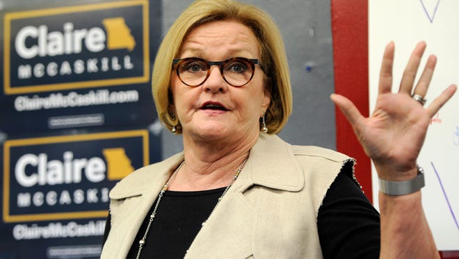 Sen. Claire McCaskill, D-Mo., speaks to supporters at the opening of her campaign field office in May in Ferguson, Mo.