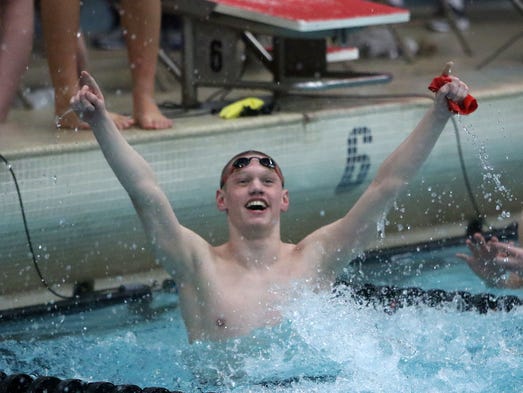 Waukesha South/Catholic Memorial's Caleb Blischke reacts