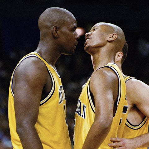 Michigan's Chris Webber, left, and Jalen Rose from