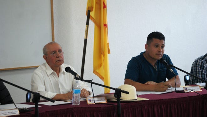 From left, Mayor Esequiel Salas and Trustee Paulino "Sonny" Villegas at April's regular council meeting Wednesday night.