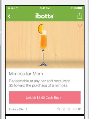 With the smartphone app Ibotta, moms can get a free mimosa on Mother's Day.