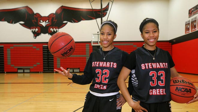 Stewarts Creek's Brianah Ferby (32) and Brandi Ferby (33) have stats that are nearly as identical as their appearance.