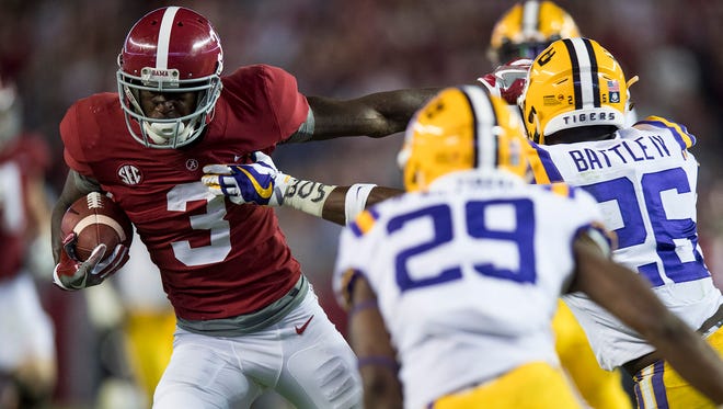 Alabama wide receiver Calvin Ridley (3) against LSU in second half action at Bryant Denny Stadium in Tuscaloosa, Ala. on Saturday November 4, 2017. (Mickey Welsh / Montgomery Advertiser)