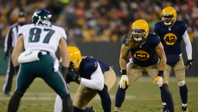 Green Bay Packers linebacker Clay Matthews against the Philadelphia Eagles at Lambeau Field.