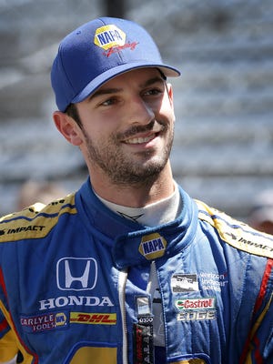 Andretti Herta Autosport IndyCar driver Alexander Rossi (98) waits to get into his car before practice for the Indianapolis 500 Wednesday, May 17, 2017, afternoon at the Indianapolis Motor Speedway.