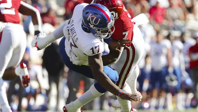 Jalon Daniels Sacked Nine Times As No 19 Oklahoma Bulldozes Ku Football 62 9 Jalon Daniels Sacked Nine Times As No 19 Oklahoma Bulldozes Ku Football 62 9