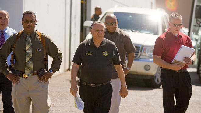 5/6/10 -- sheriff joe -- Sheriff Joe Arpaio (Cq) talks with the media after an immigration raid in west Phoenix on Thursday, May 6, 2010. (The Arizona Republic photo by Michael Schennum)