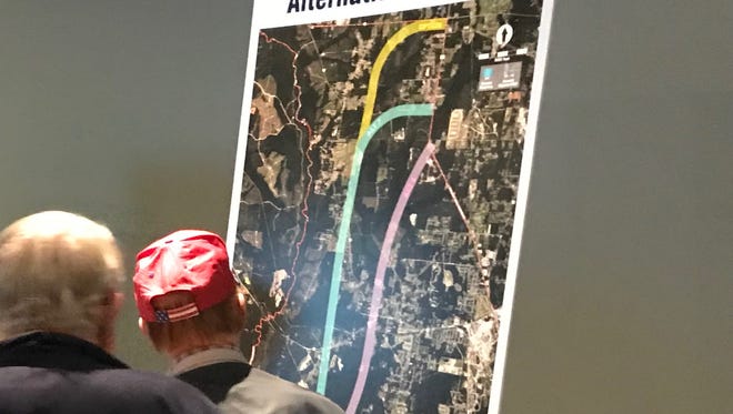 Members of the public look at maps for the Beulah Beltway project on Monday, Oct. 30, 2017 at Hillcrest Church.