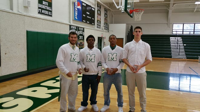 Fort Myers football players Dylan DeGroot, Terrance Moore and James Brunson and basketball player Mark Matthews were honored for setting school records their senior seasons.