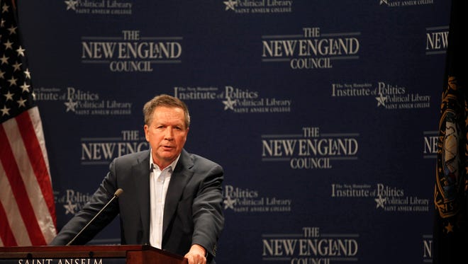 Gov. John Kasich campaigns in New Hampshire last month. Back home in Ohio, Republicans have scrapped the governor’s tax plan.