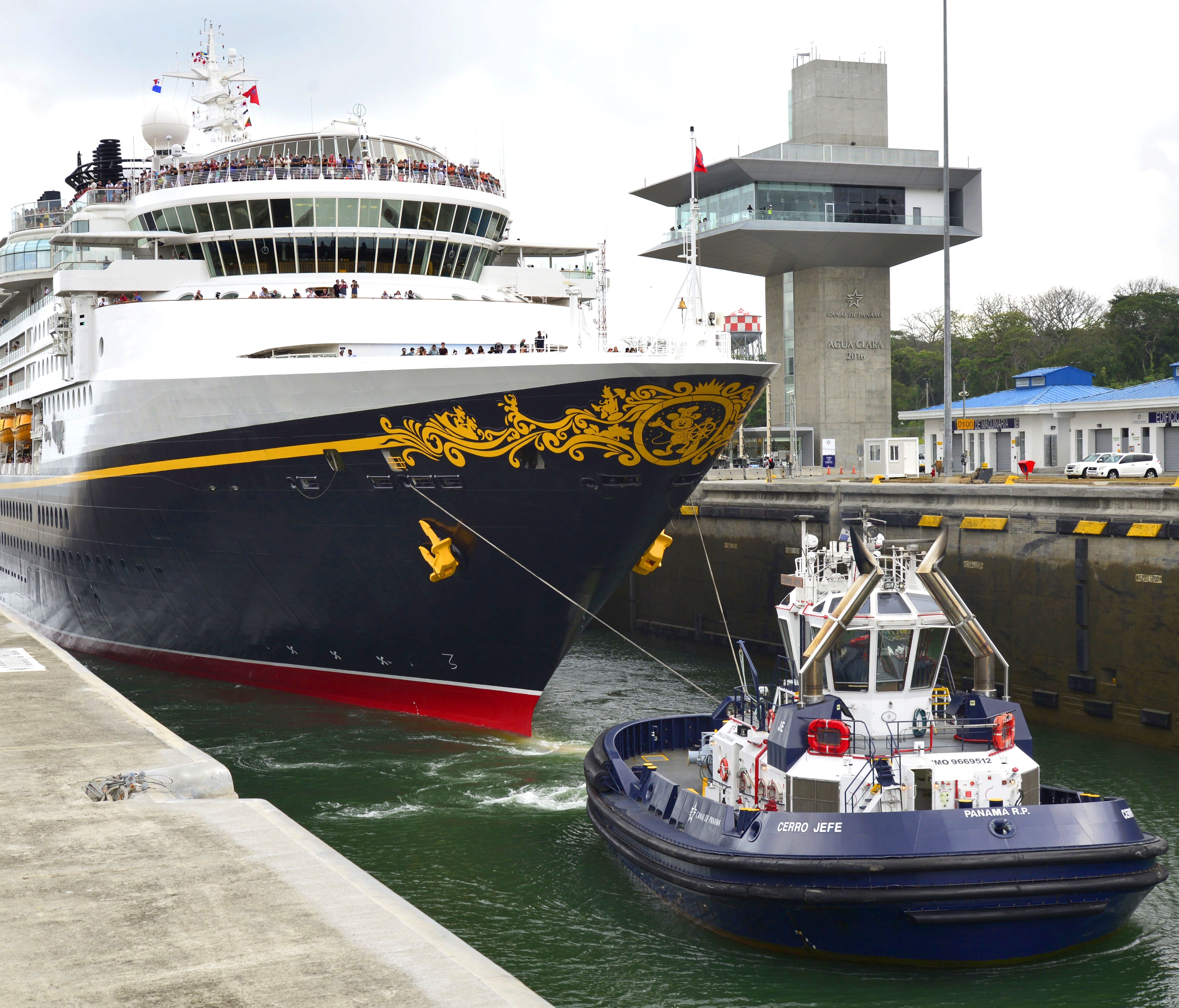 Disney Cruise Line's Disney Wonder on April 29, 2017 became the first cruise ship to transit the Panama Canal's new, bigger locks.