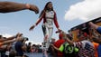 Danica Patrick greets fans before a NASCAR Sprint Cup