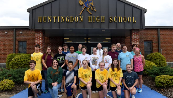 Huntingdon High School cross county team pose outside of their school before a 4 mile training run, Tuesday, April 3. A few of the students will be participating in the 2018 Andrew Jackson Marathon and Half Marathon.