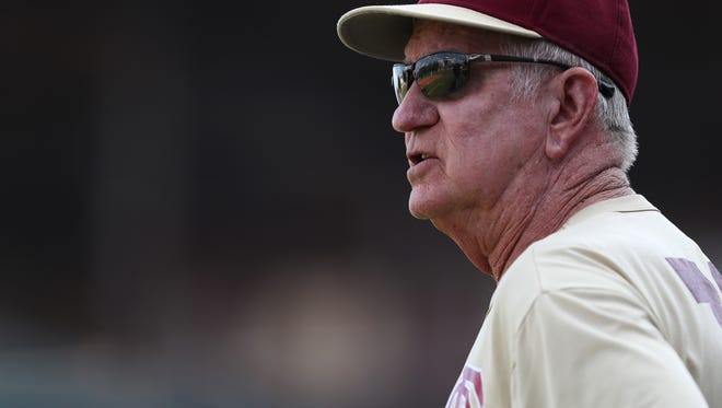 FSU Head Coach Mike Martin watches his team as they play their garnet and gold fall game at Dick Howser Stadium on Thursday, Oct. 12, 2017.