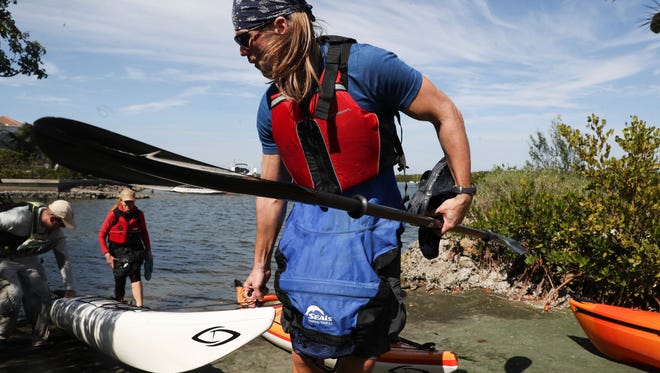 Dr. Dirk Rohrbach docks at the Mound House on Fort Myers Beach during his first day of his 100 mile long adventure along the Great Calusa Blueway.  