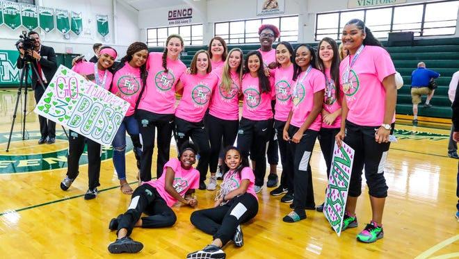 A pep rally to honor the three-time state champions Fort Myers girls basketball team was held at their school Wednesday afternoon. The team was called out on the court and then cut down a net in celebration. 
