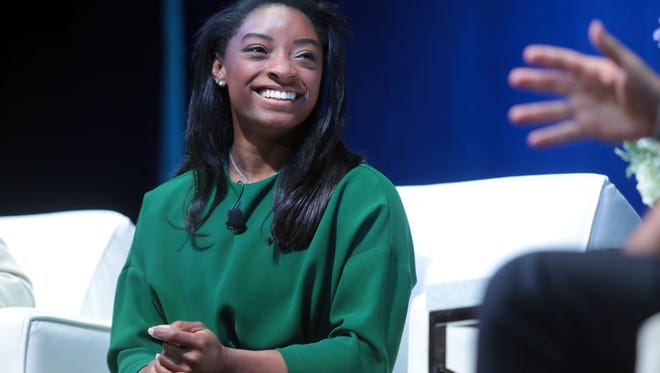 Gold medal Olympian gymnast Simone Biles attends the Barbara Sinatra Center for Abused Children annual Champion Honors Luncheon at the Hyatt Grand Champions on Friday, March 9, 2018 in Indian Wells.