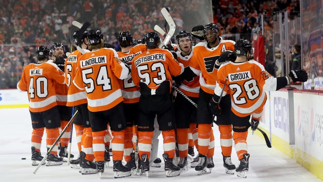 The Flyers could be celebrating again Tuesday in New York if they clinch a playoff spot.