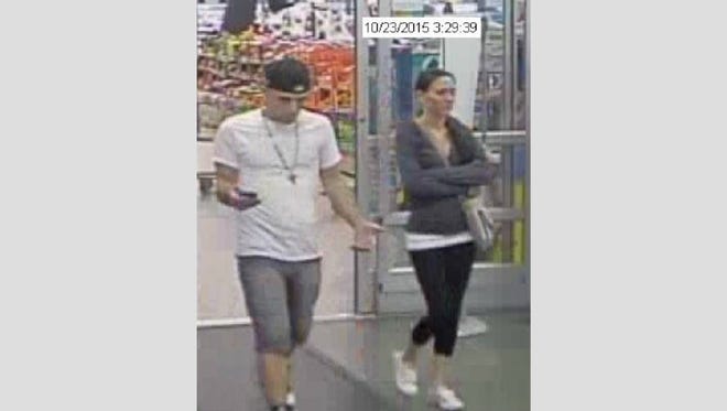 The suspected couple is seen in surveillance video on Oct. 23, 2015.