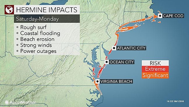 Tropical Storm Hermine was downgraded from a hurricane Friday but is still expected have impact in the Northeast.