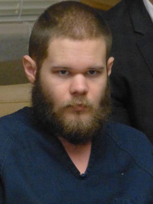 Skyler Poland, who is accused of murdering his grandfather, is shown during a recent appearance in Shasta County Superior Court.