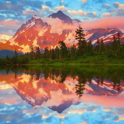 Sunset casts cotton candy colors on Mount...